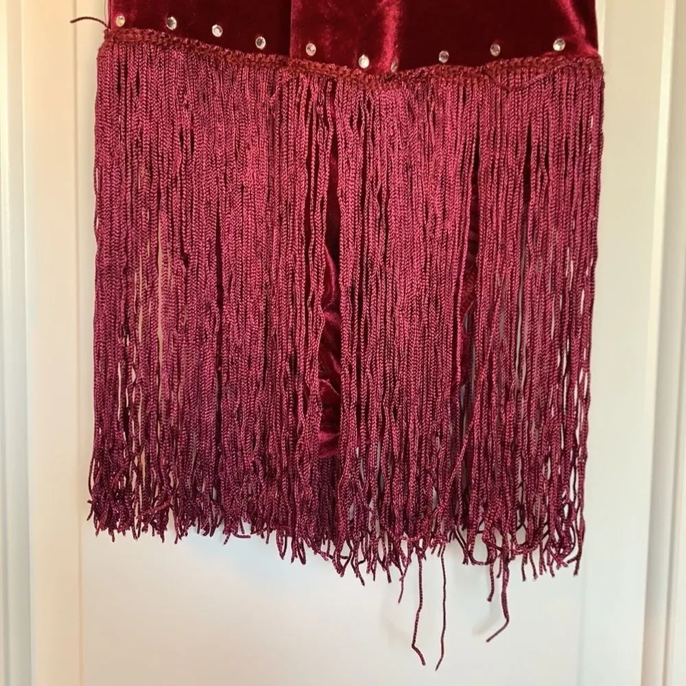 Artstone maroon velvet fringe dance costume Size Medium Child